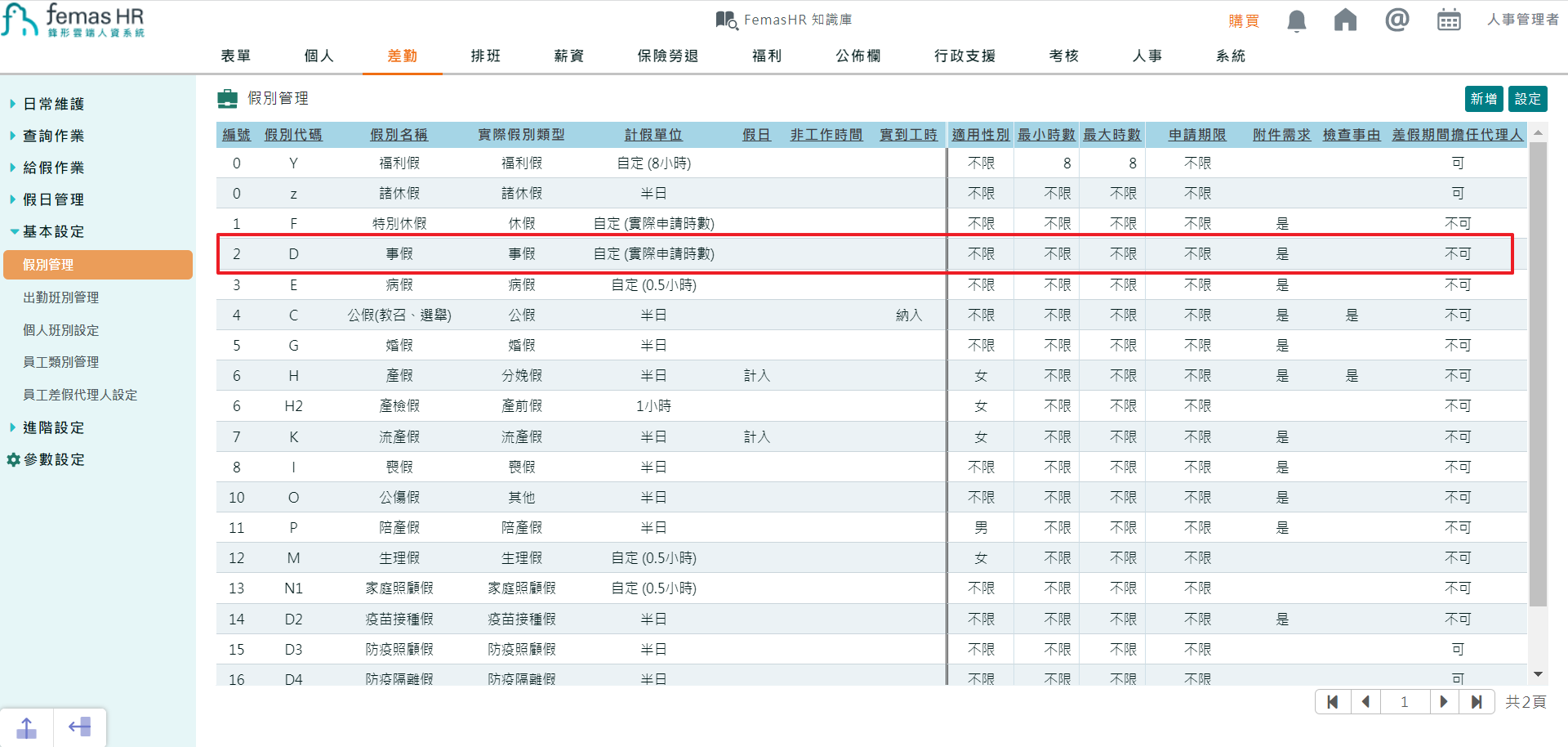 如何設定假別的計假單位-1